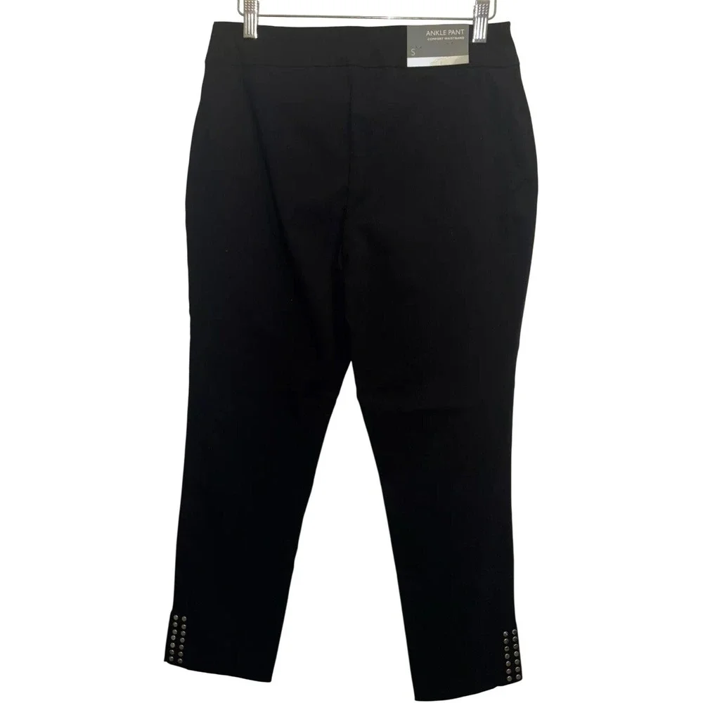 Jm Collection‎ Women's Pants Black Stretch Work Pant Sz Sm - Med Studded Ankle
